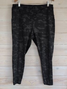 Danskin Black/Gray Camo High-Waist Leggings XL, Side Pockets